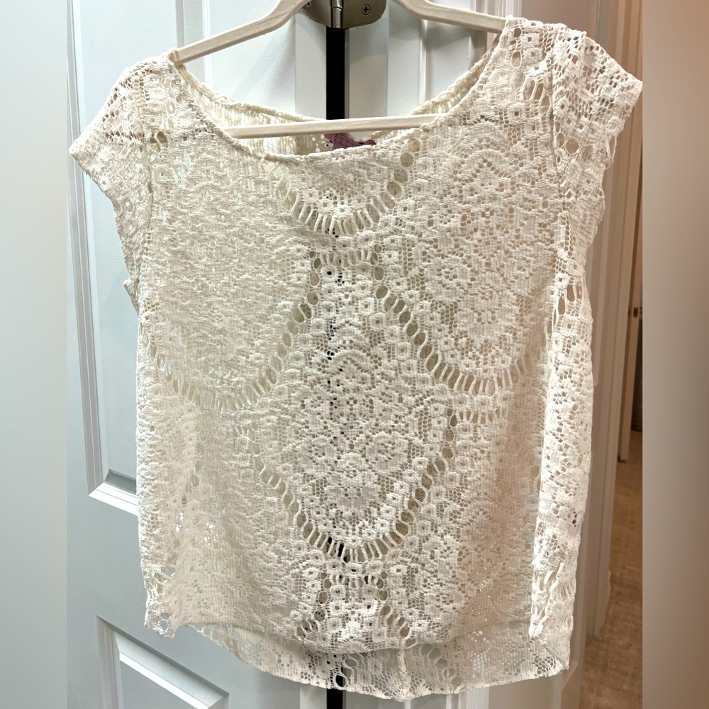 Calypso St. Barth Ivory Short Sleeve Knit Open Weave Top